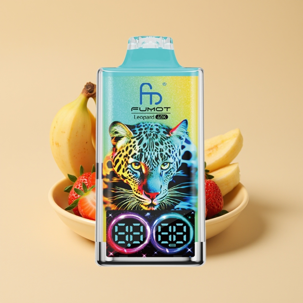 Fumot Leopard 40K Puffs 0-5% Nicotine Dual Mesh Strawberry Banana Jednokratni Vape Type-C 700mAh