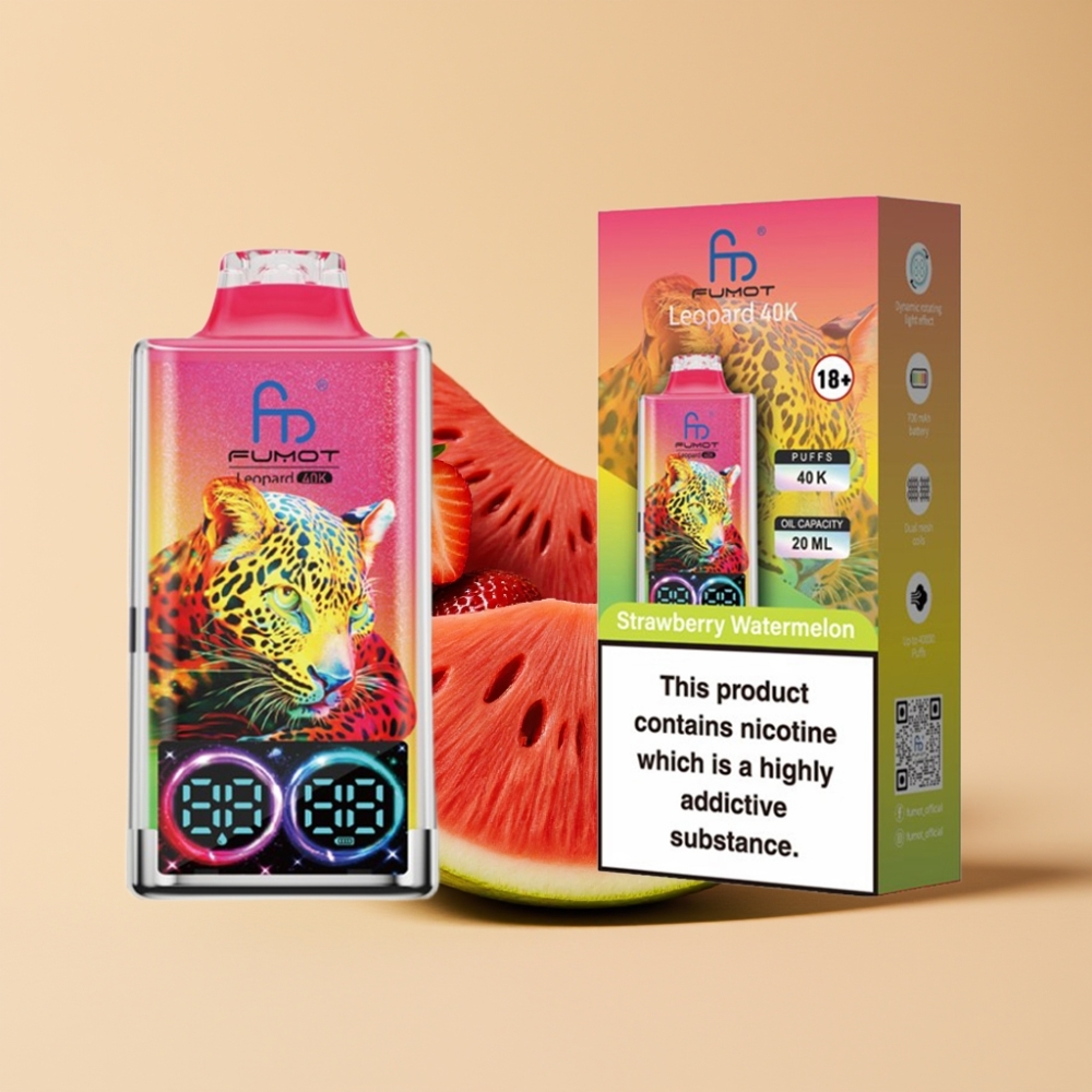 Fumot Leopard 40K Puffs Dual Mesh 700mAh Type-C Digital Display Jednokratni Vape Jagoda Lubenica 0%/2%/3%/5% Nicotine