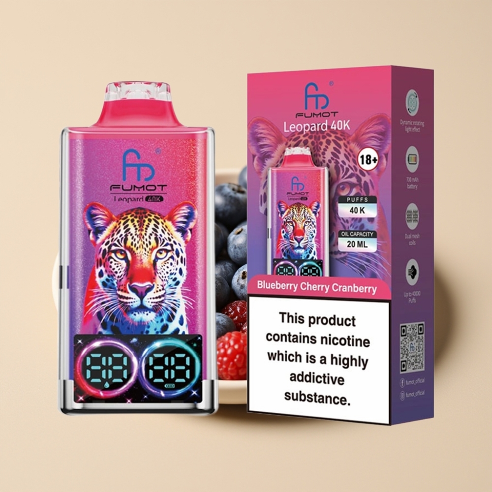 Fumot Leopard 40K Puffs Dual Mesh Jednokratni Vape 700mAh Type-C Borovnica Trešnja Brusnica 0%/2%/3%/5% Nicotine