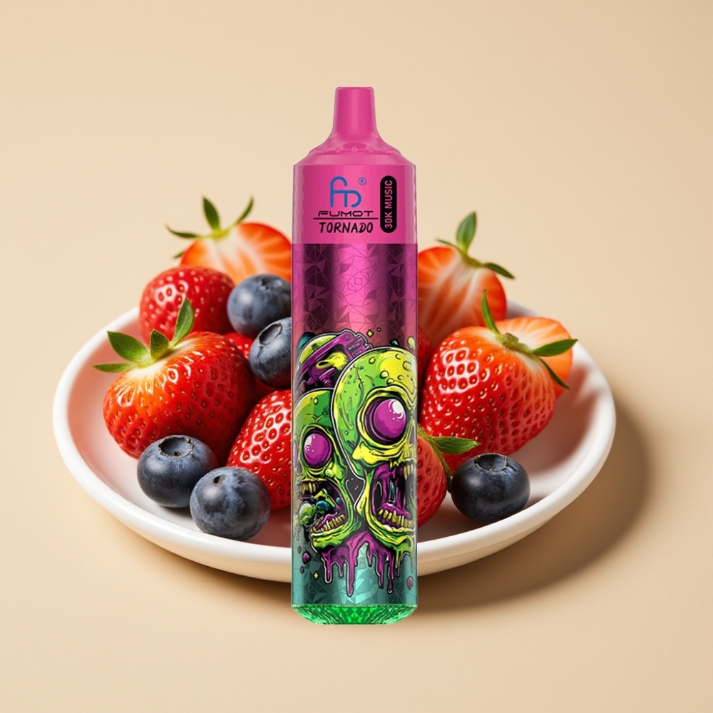 Fumot RandM Tornado 30000 Puffs Jednokratni Vape 30mL 5% Nicotine LED Display Jagoda Borovnica