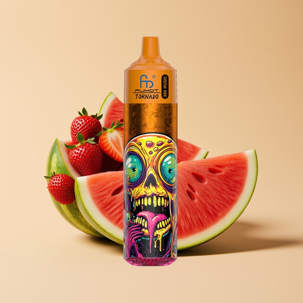 Fumot RandM Tornado 30000 Puffs Jednokratni Vape 30mL 5% Nicotine LED Display Jagoda Lubenica