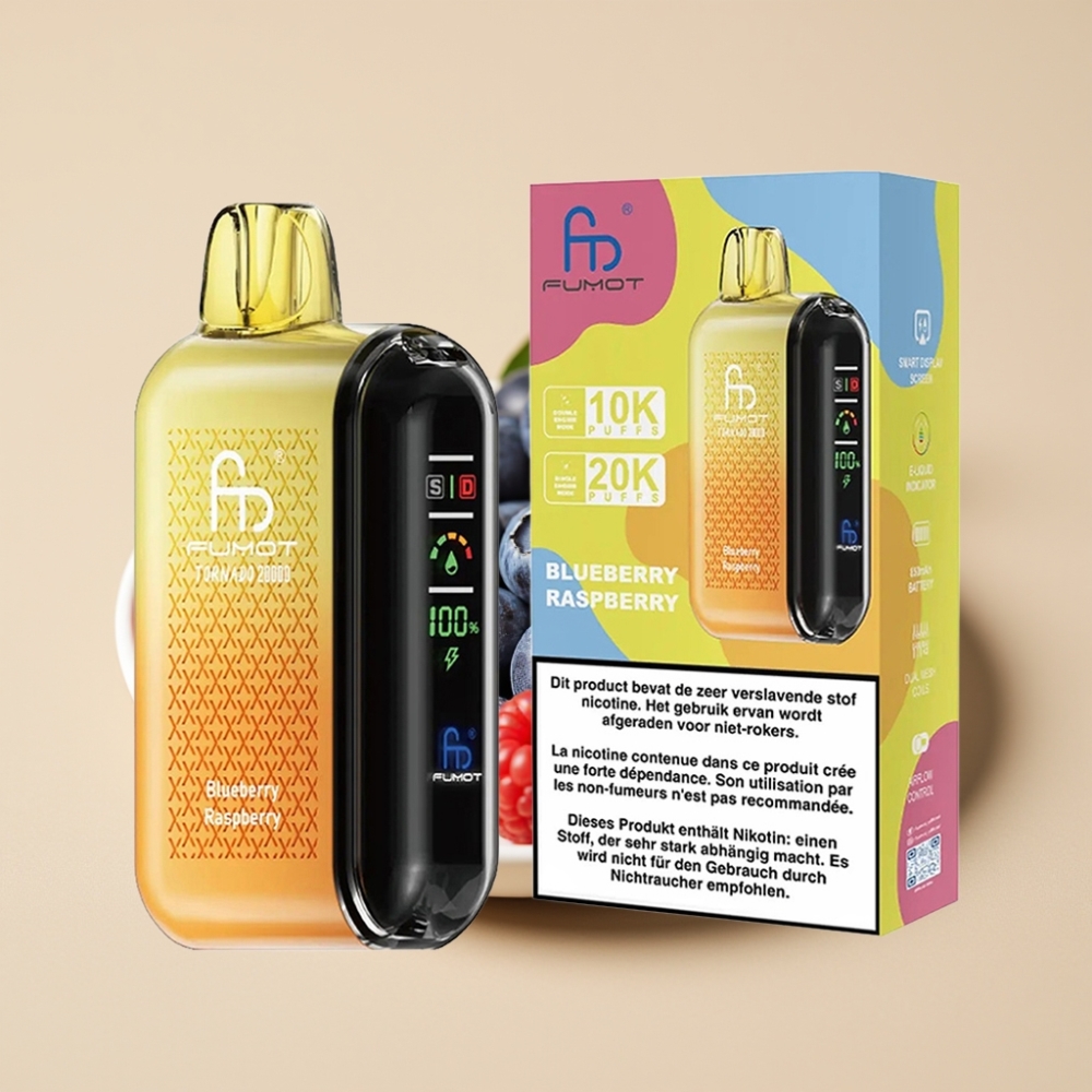 Fumot Tornado 20000 Puffs Dual Mesh 20ml 850mAh Rechargeable Smart Display Airflow Blueberry Raspberry