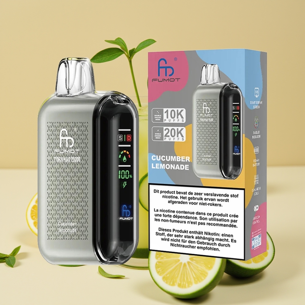 Fumot Tornado 20000 Puffs Dual Mesh 20ml 850mAh Smart Display Airflow Krastavac Limunada