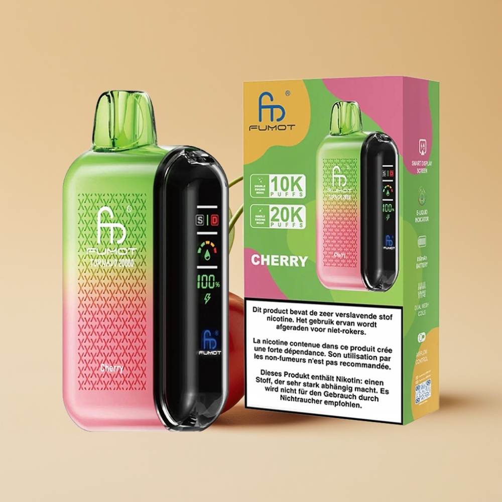 Fumot Tornado 20000 Puffs Dual Mesh 20ml Rechargeable Smart Display Cherry