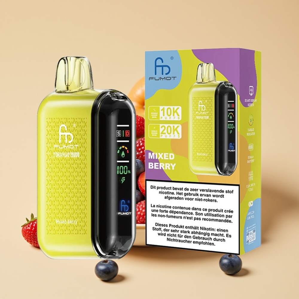 Fumot Tornado 20000 Puffs Dual Mesh 20ml Rechargeable Smart Display Mixed Berry