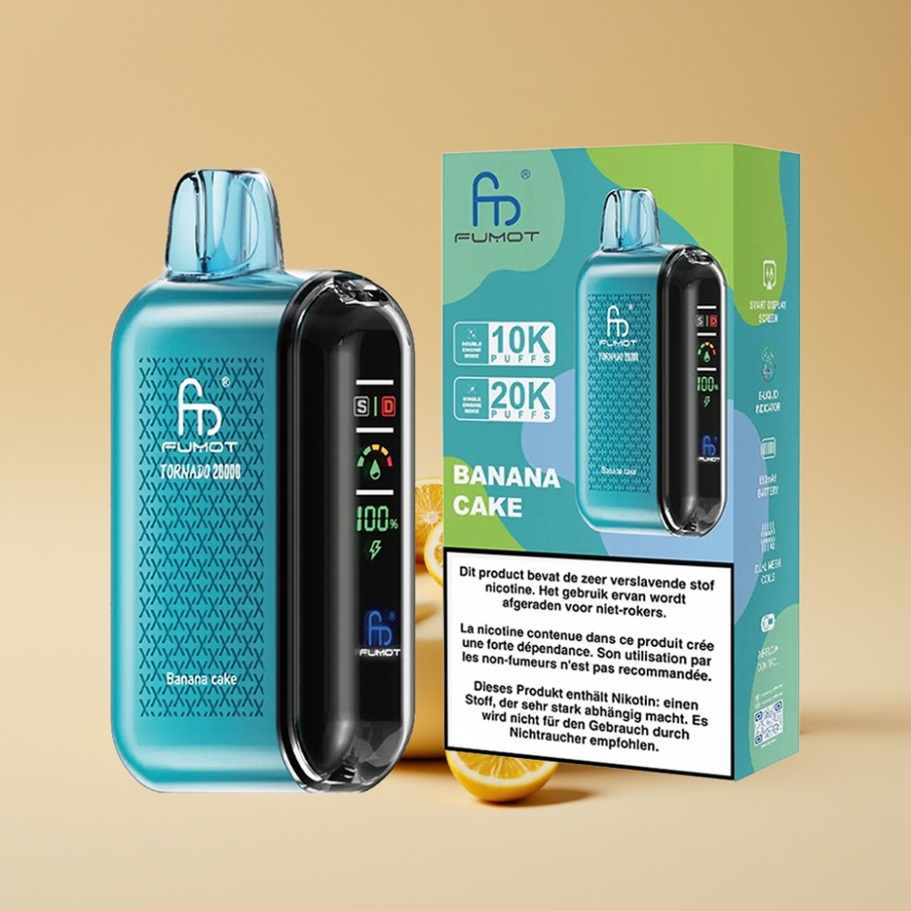 Fumot Tornado 20000 Puffs Dual Mesh Coil 20ml E-liquid Banana Cake Jednokratni Vape