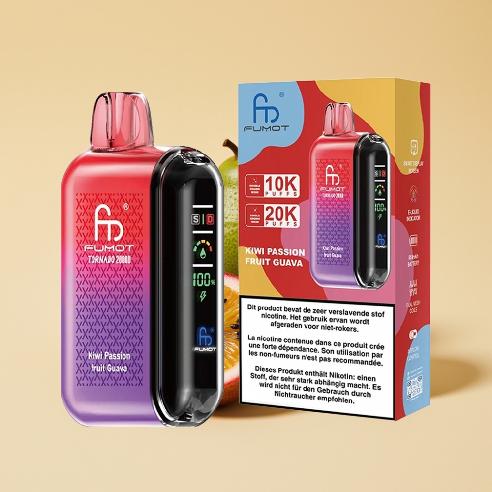 Fumot Tornado 20000 Puffs Dual Mesh Coil 20ml E-liquid Rechargeable Kiwi Passion Fruit Guava