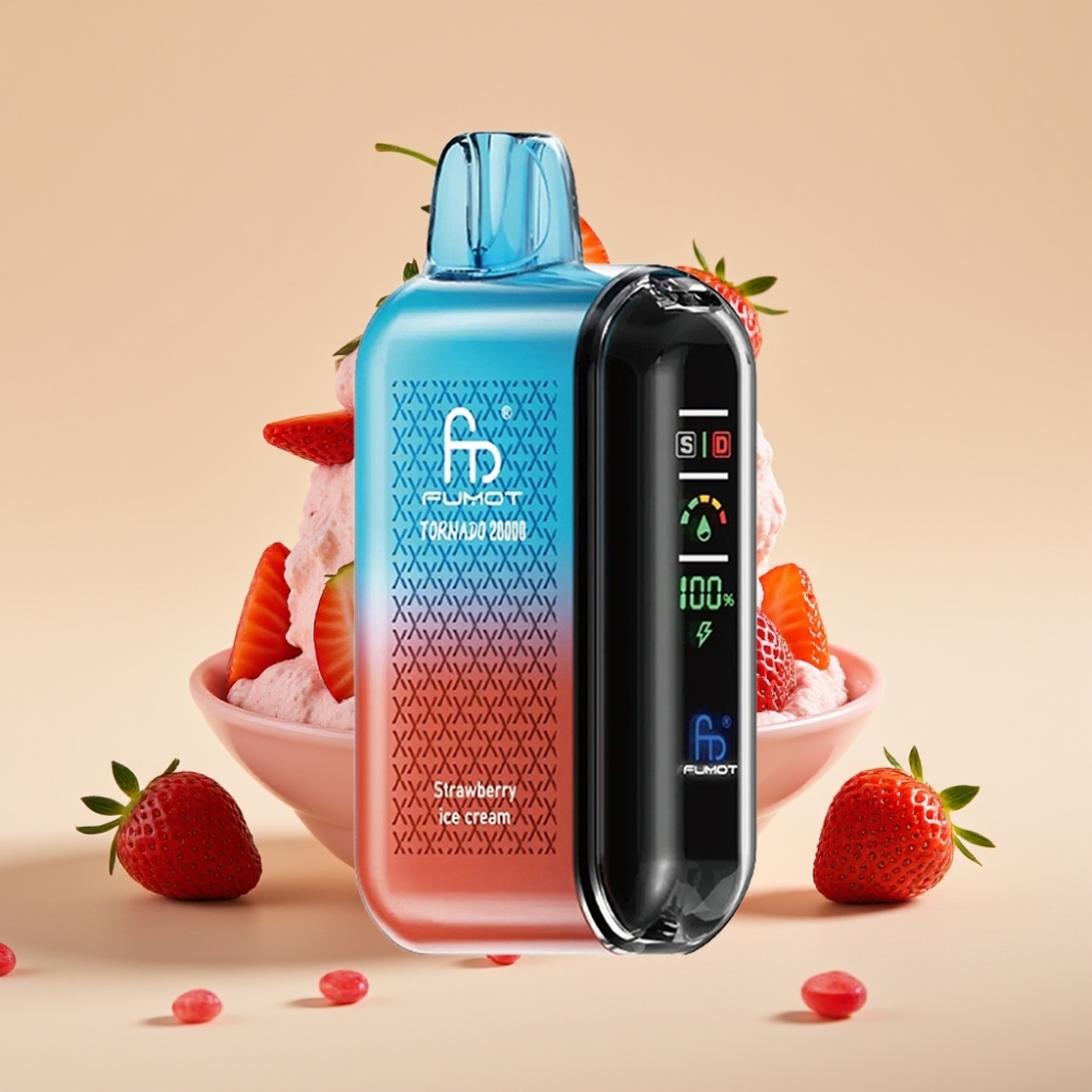 Fumot Tornado 20000 Puffs Dual Mesh Coil 20ml E-liquid Strawberry Ice Cream Jednokratni Vape