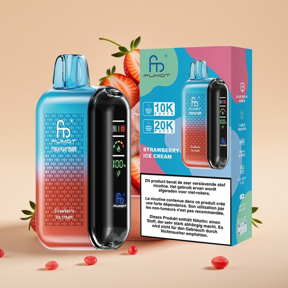 Fumot Tornado 20000 Puffs Dual Mesh Coil 20ml E-liquid Strawberry Ice Cream Jednokratni Vape