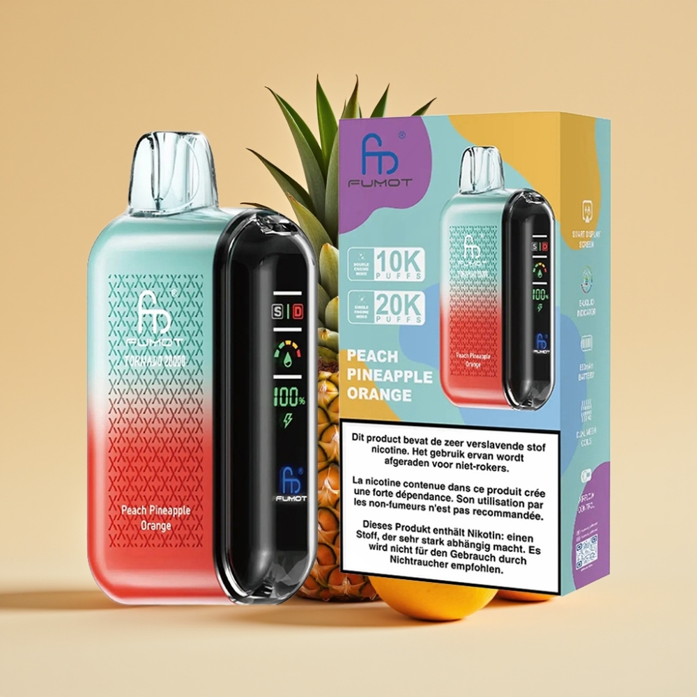Fumot Tornado 20000 Puffs Dual Mesh Coil 20ml Rechargeable Peach Pineapple Orange