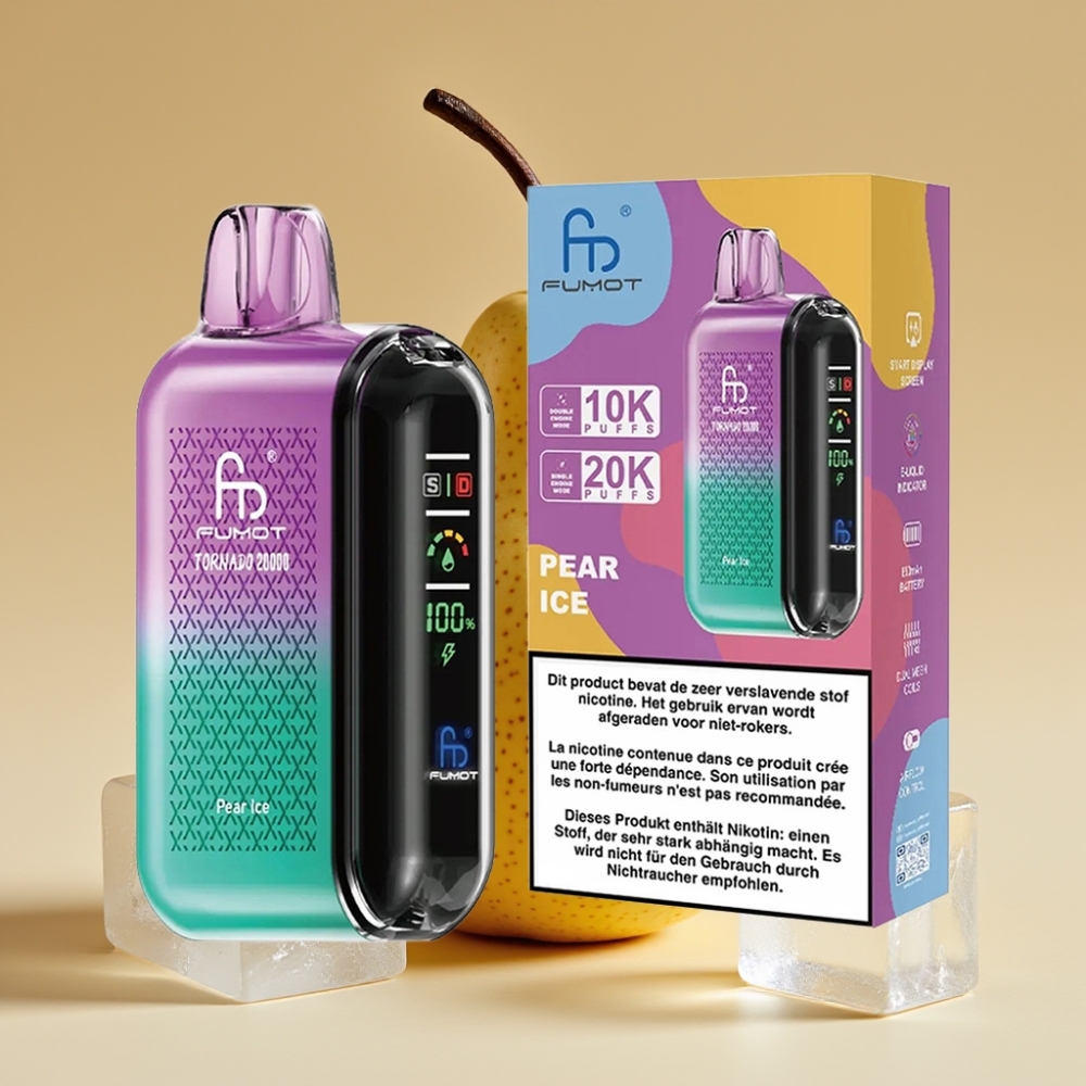 Fumot Tornado 20000 Puffs Dual Mesh Coil 20ml Rechargeable Smart Display Pear Ice
