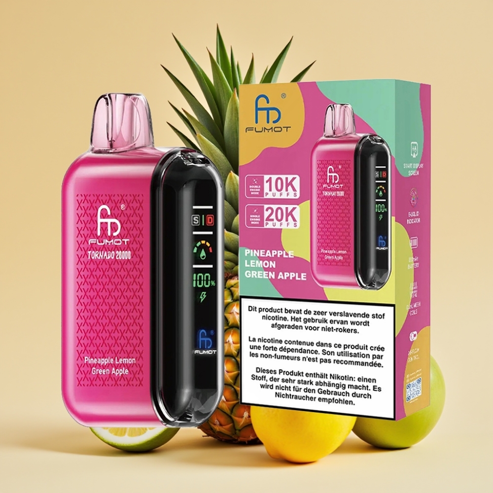 Fumot Tornado 20000 Puffs Dual Mesh Coil Jednokratni Vape Ananas Limun Zeleno Jabuka