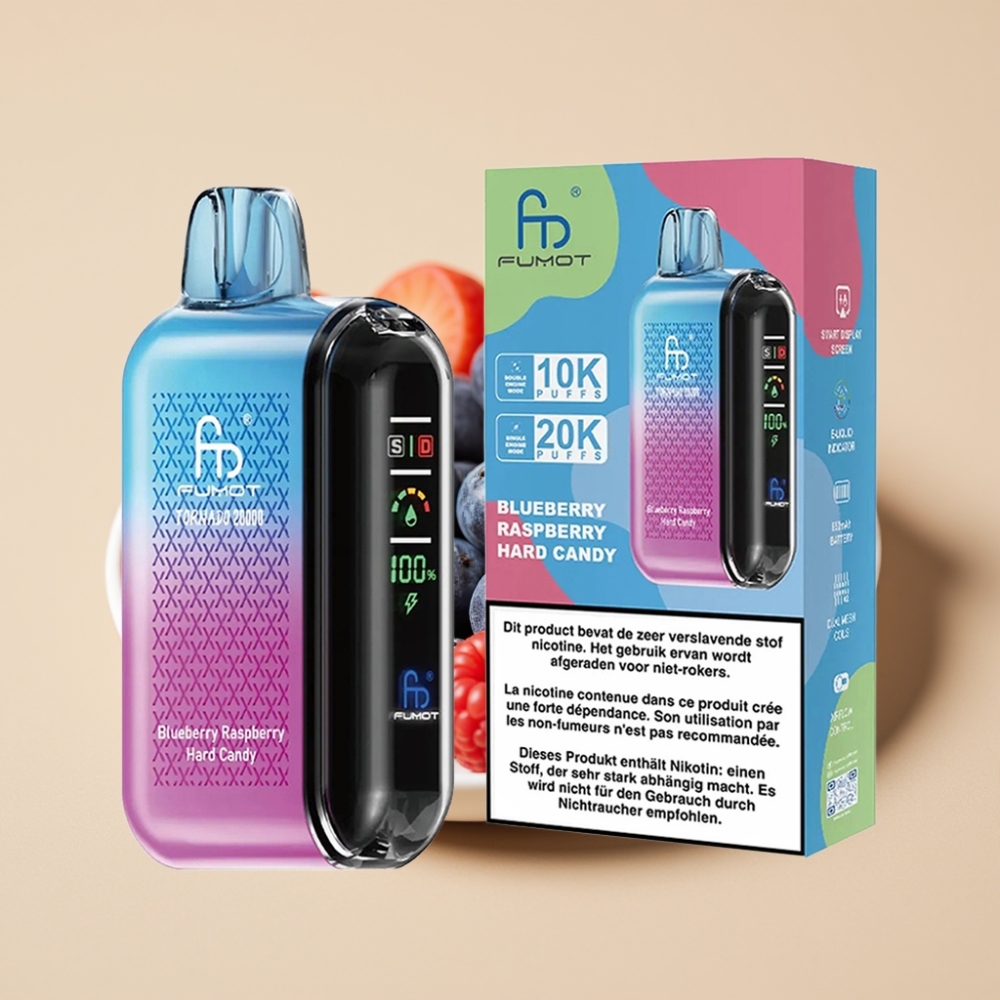 Fumot Tornado 20000 Puffs Dual Mesh Coil Smart Display Airflow Control 20ml E-liquid Borovnica Malina Hard Candy