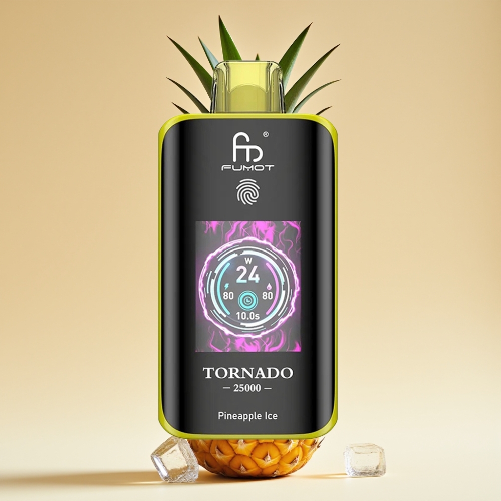 Fumot Tornado 25000 Puffs Jednokratni Vape Ananas Led sa HD Ekranom, 700mAh Baterija, Type-C Punjenje, 20ml Tečnost