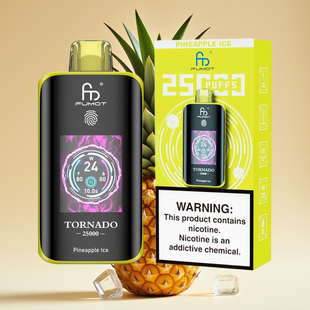 Fumot Tornado 25000 Puffs Jednokratni Vape Ananas Led sa HD Ekranom, 700mAh Baterija, Type-C Punjenje, 20ml Tečnost