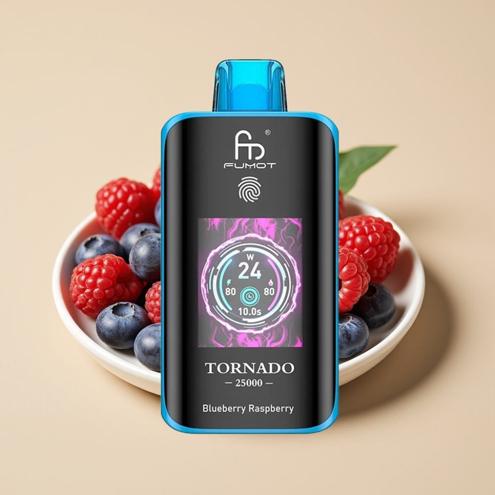 Fumot Tornado 25000 Puffs Jednokratni Vape Borovnica Malina sa HD Ekranom, 700mAh Baterijom, Type-C Punjenje