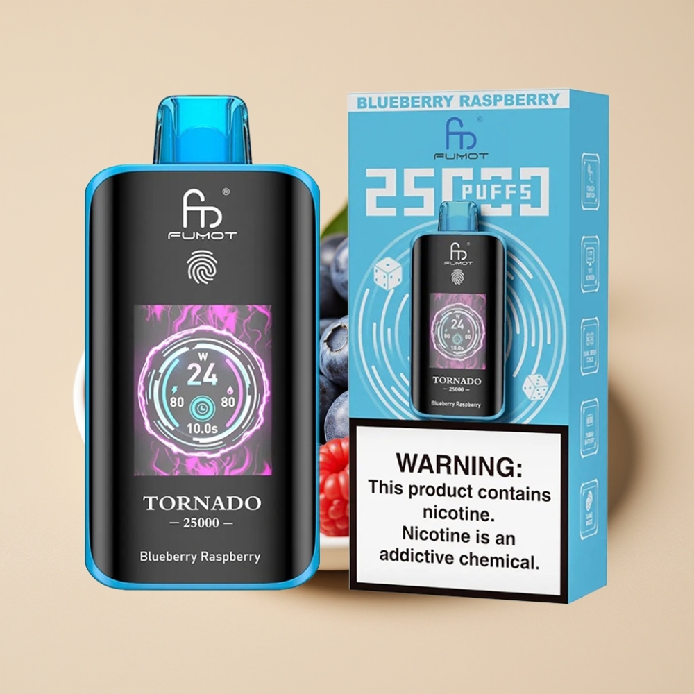 Fumot Tornado 25000 Puffs Jednokratni Vape Borovnica Malina sa HD Ekranom, 700mAh Baterijom, Type-C Punjenje