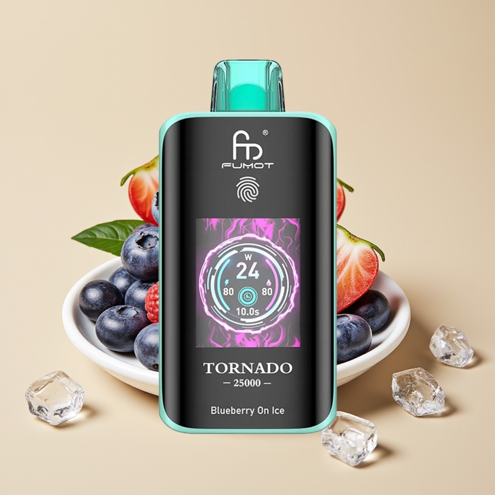 Fumot Tornado 25000 Puffs Jednokratni Vape Borovnica na ledu sa HD ekranom, 700mAh baterija, Type-C punjenje