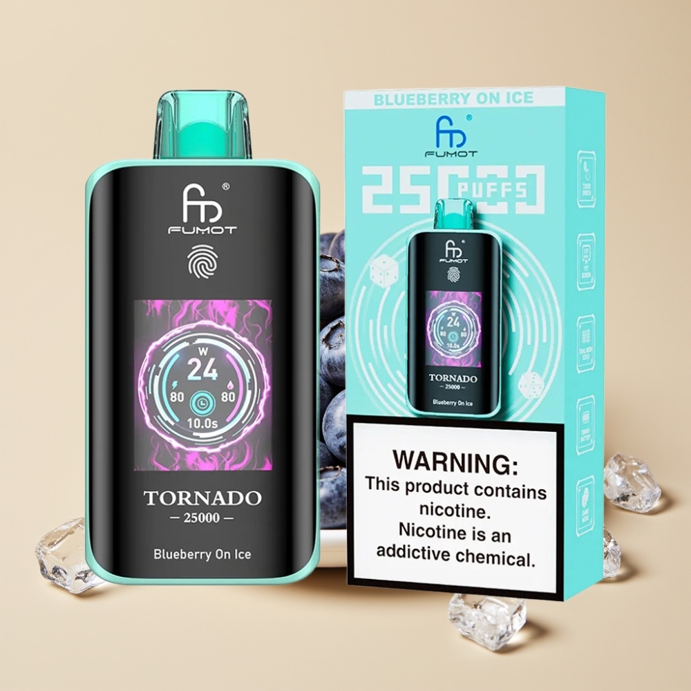 Fumot Tornado 25000 Puffs Jednokratni Vape Borovnica na ledu sa HD ekranom, 700mAh baterija, Type-C punjenje