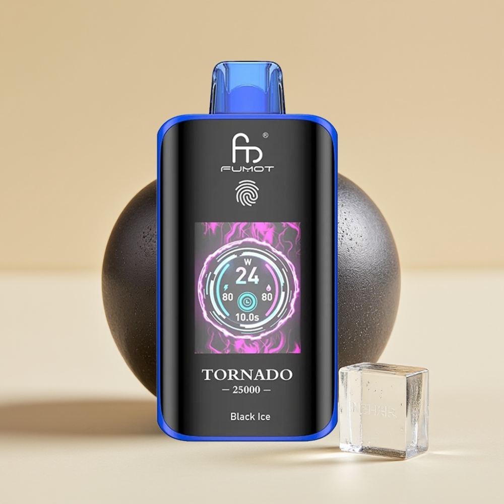 Fumot Tornado 25000 Puffs Jednokratni Vape Crni Led sa HD Ekranom, 700mAh Baterija, Type-C Punjenje
