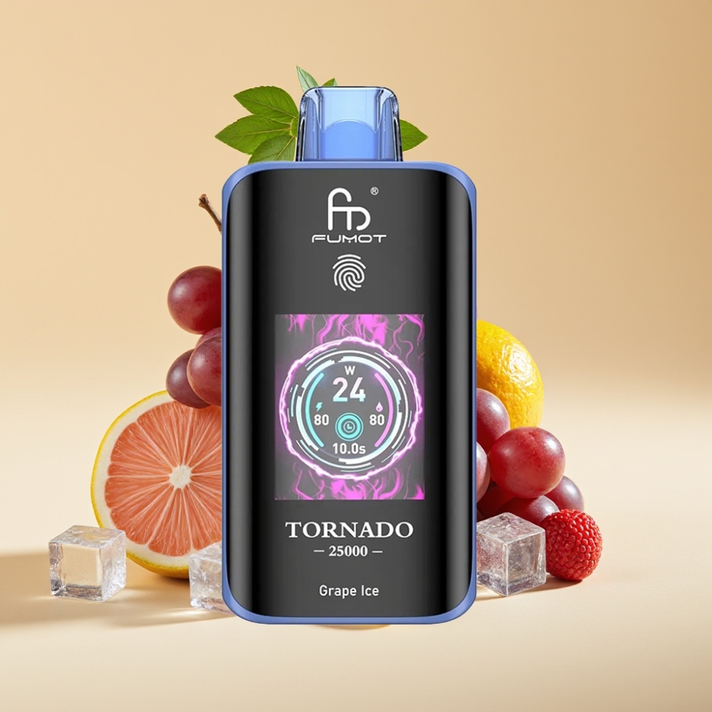 Fumot Tornado 25000 Puffs Jednokratni Vape Grožđe Led sa HD Ekranom, 700mAh Baterija, Type-C Punjenje