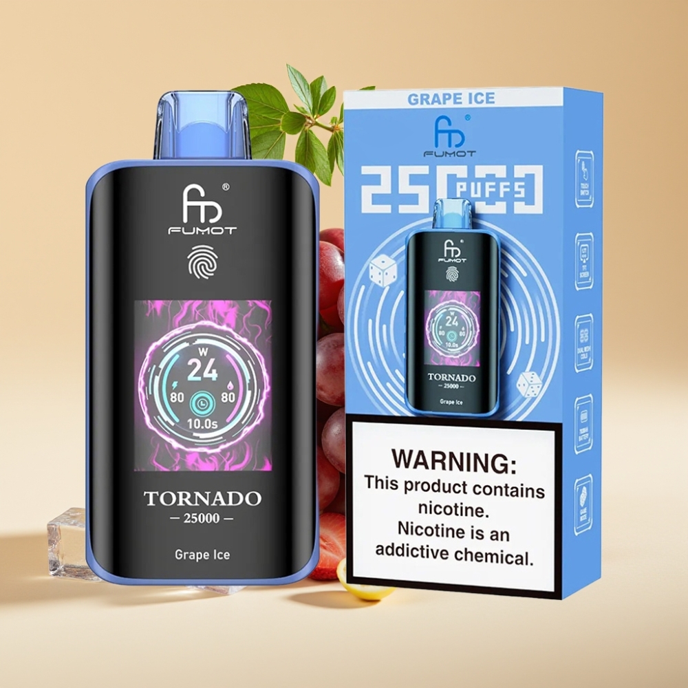 Fumot Tornado 25000 Puffs Jednokratni Vape Grožđe Led sa HD Ekranom, 700mAh Baterija, Type-C Punjenje