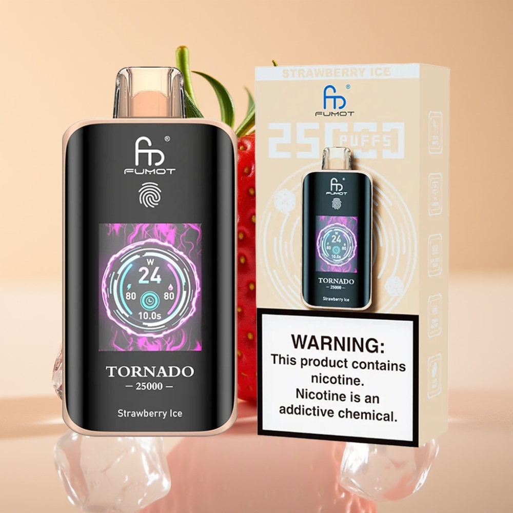 Fumot Tornado 25000 Puffs Jednokratni Vape Jagoda Led sa HD Ekranom, 700mAh Baterija, Type-C Punjenje