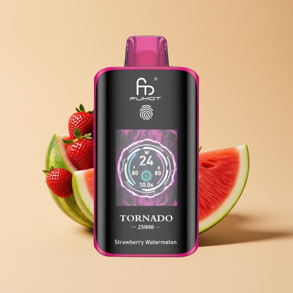 Fumot Tornado 25000 Puffs Jednokratni Vape Jagoda Lubenica sa HD Ekranom, 700mAh Baterijom i Type-C Punjenjem