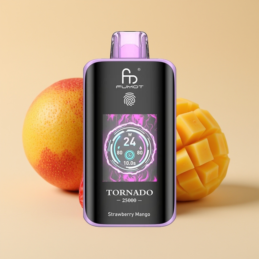 Fumot Tornado 25000 Puffs Jednokratni Vape Jagoda Mango sa HD Ekranom, 700mAh Baterijom, Type-C Punjenje