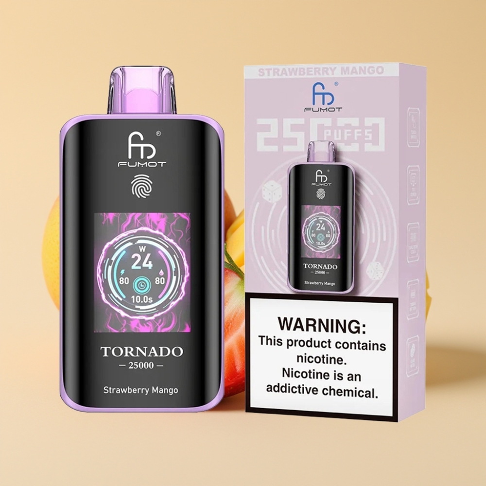 Fumot Tornado 25000 Puffs Jednokratni Vape Jagoda Mango sa HD Ekranom, 700mAh Baterijom, Type-C Punjenje