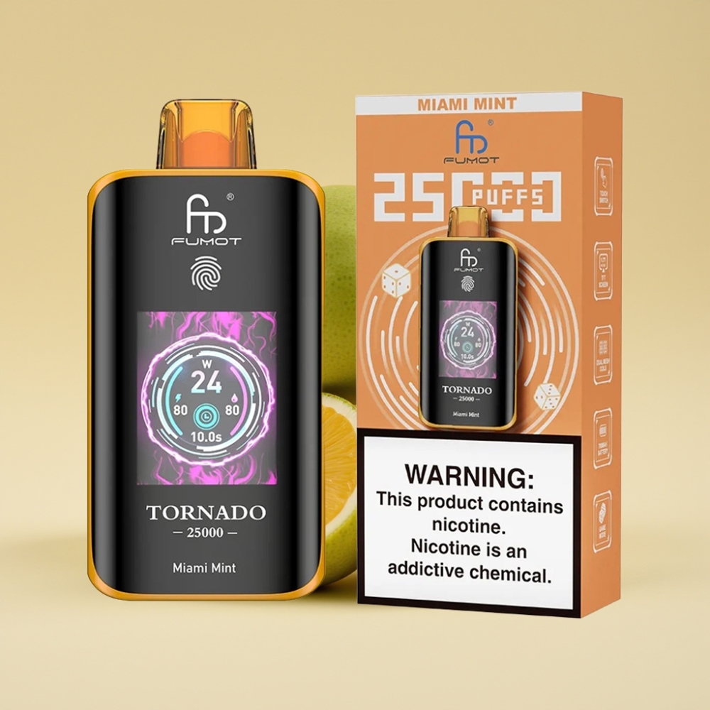 Fumot Tornado 25000 Puffs Jednokratni Vape Majami Mint sa HD Ekranom, 700mAh Baterijom i Type-C Punjenjem