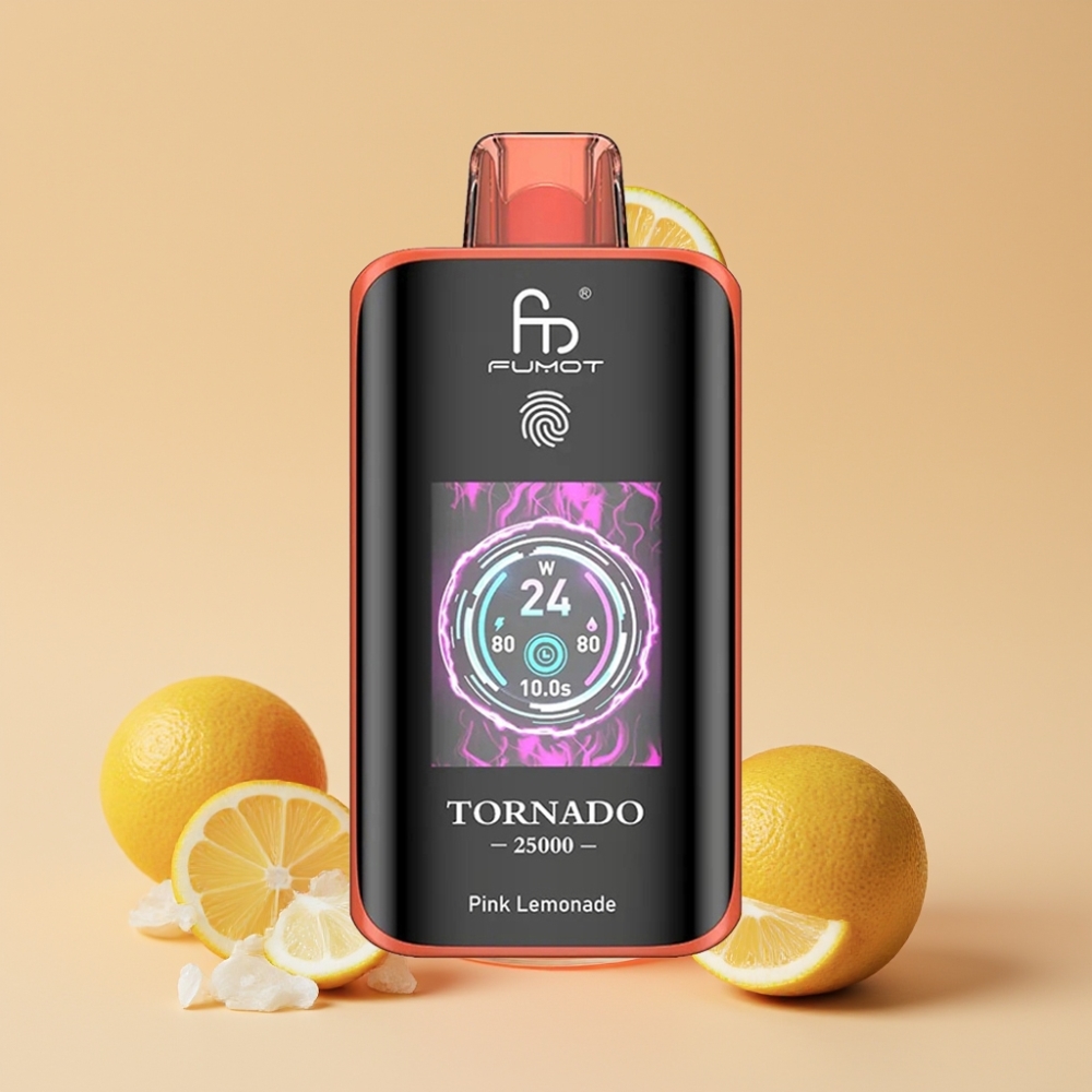 Fumot Tornado 25000 Puffs Jednokratni Vape Roze Limunada sa HD Ekranom, 700mAh Baterijom, Type-C Punjenje