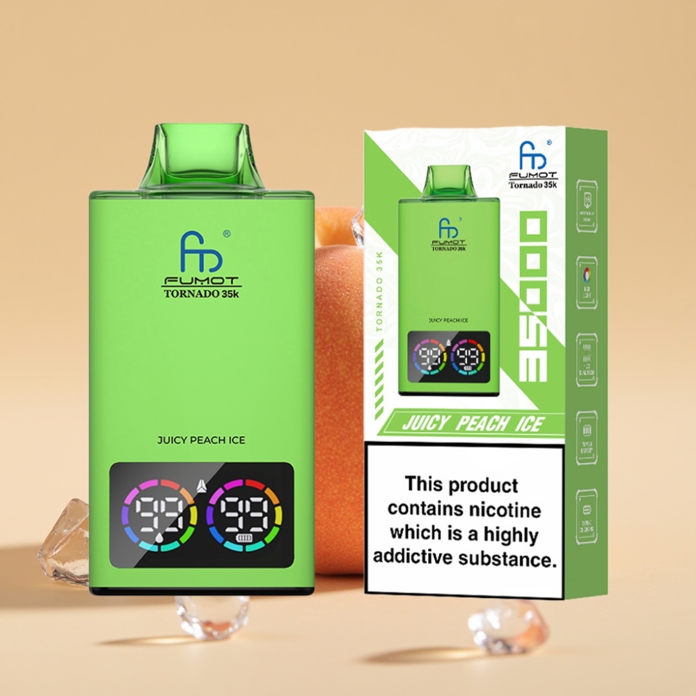 Fumot Tornado 35K Jednokratni Vape Dual Mesh Coil 15ml USB-C 35000 Puffs Sok od Breskve Led
