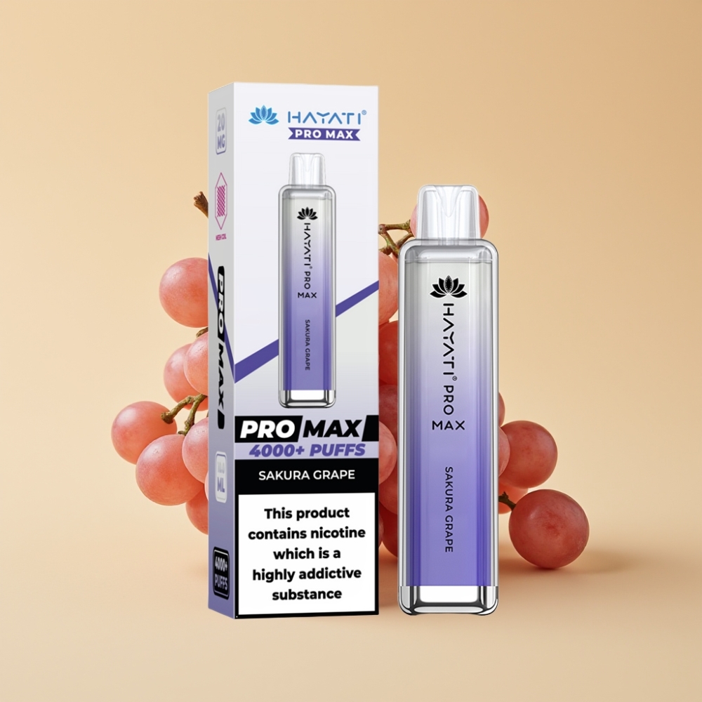 Hayati Pro Max 4000 Puffs Jednokratni Vape Сакура Грожђе – Дуал 1.1 Ом Мреш Коил, 1400mAh Батерија, 2%/5% Никотин
