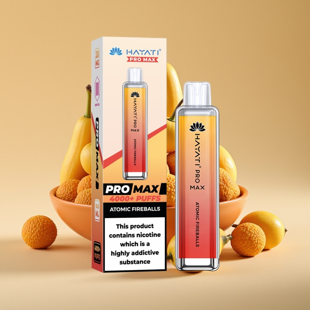 Hayati Pro Max 4000 Puffs Jednokratni Vape Atomske Vatrene Kugle – Dual Mesh Coil, 1400mAh, LED, Kristalni Izgled