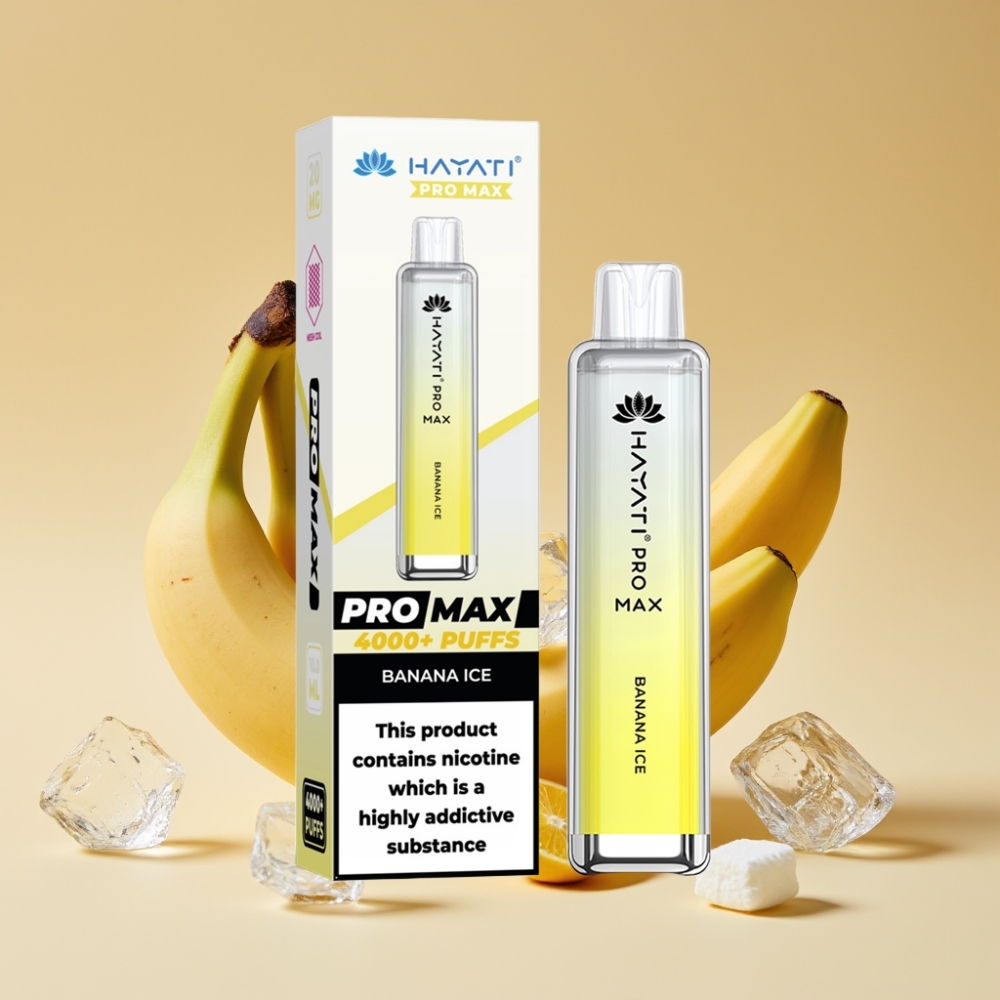 Hayati Pro Max 4000 Puffs Jednokratni Vape Banana Ice – 1400mAh, Dual Mesh Coil, LED Light