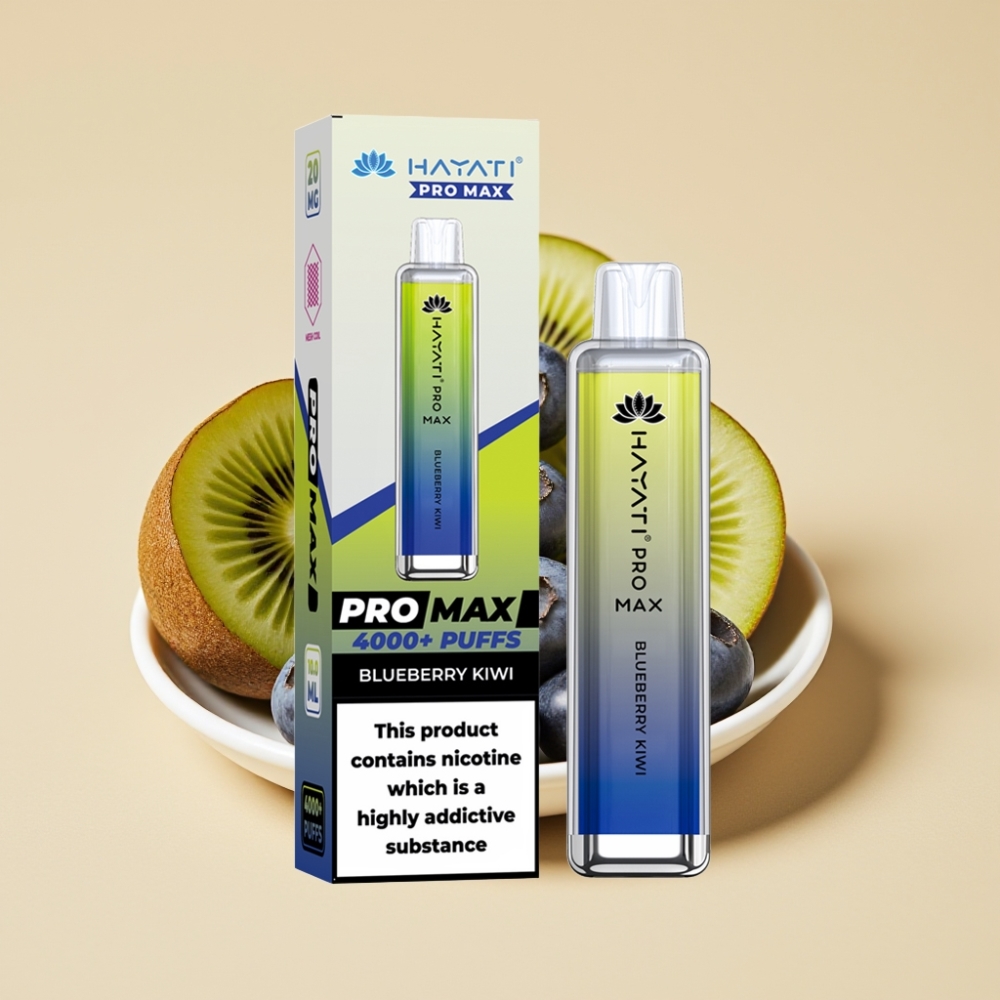 Hayati Pro Max 4000 Puffs Jednokratni Vape Borovnica Kivi sa 2%, 5% Nikotina, 1400mAh Baterija, Dual 1.1 Ohm Mesh Coil