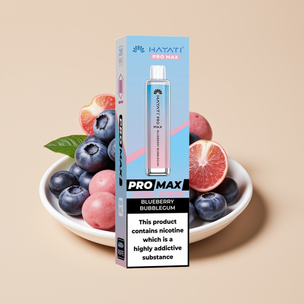 Hayati Pro Max 4000 Puffs Jednokratni Vape Borovnica Žvakaća Guma, 5% Nikotina, 1400mAh Baterija, Dual 1.1 Ohm Mesh Coil