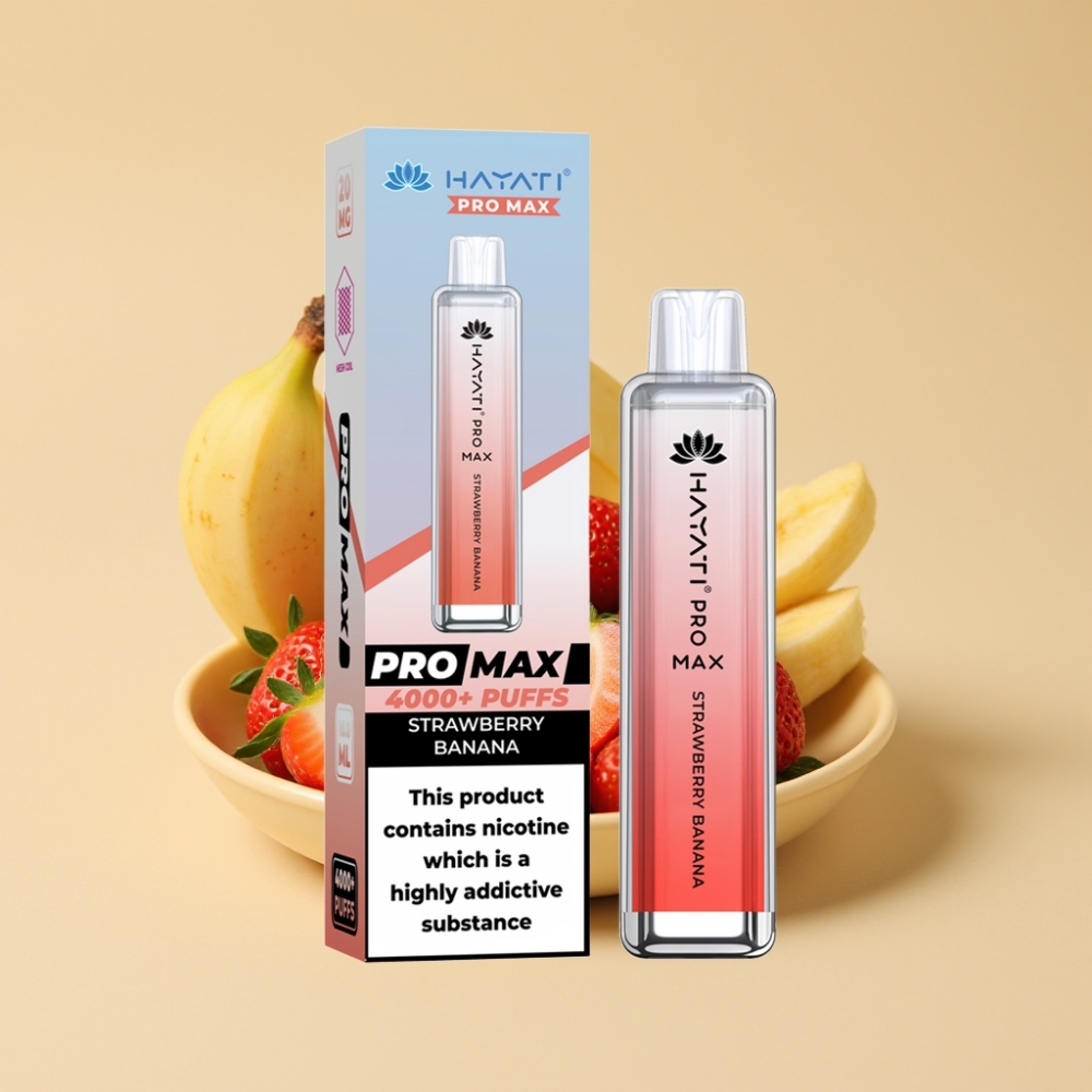 Hayati Pro Max 4000 Puffs Jednokratni Vape Jagoda Banana – Dual Mesh Coil, 1400mAh, LED, 2%/5% Nicotine, Rechargeable, TPD