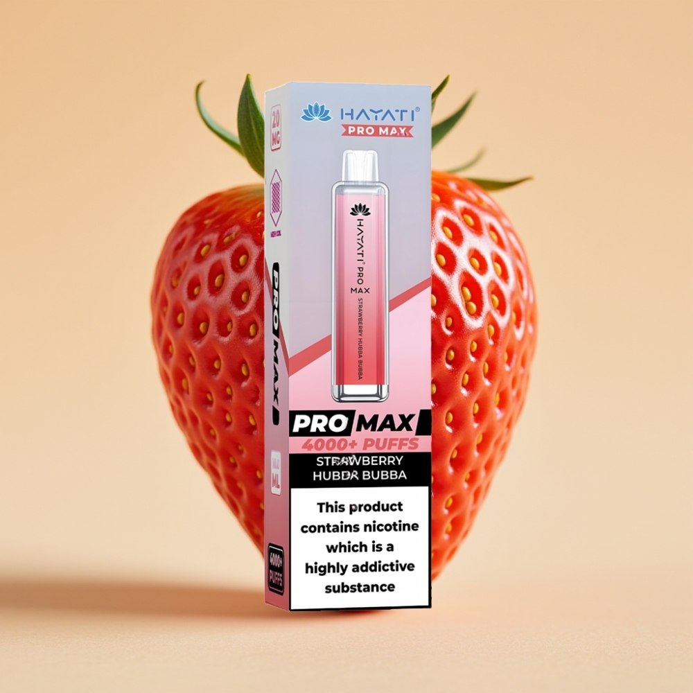 Hayati Pro Max 4000 Puffs Jednokratni Vape Jagoda Hubba Bubba, 1400mAh, Dual 1.1 Ohm Mesh Coil, 2%/5% Nikotin, LED