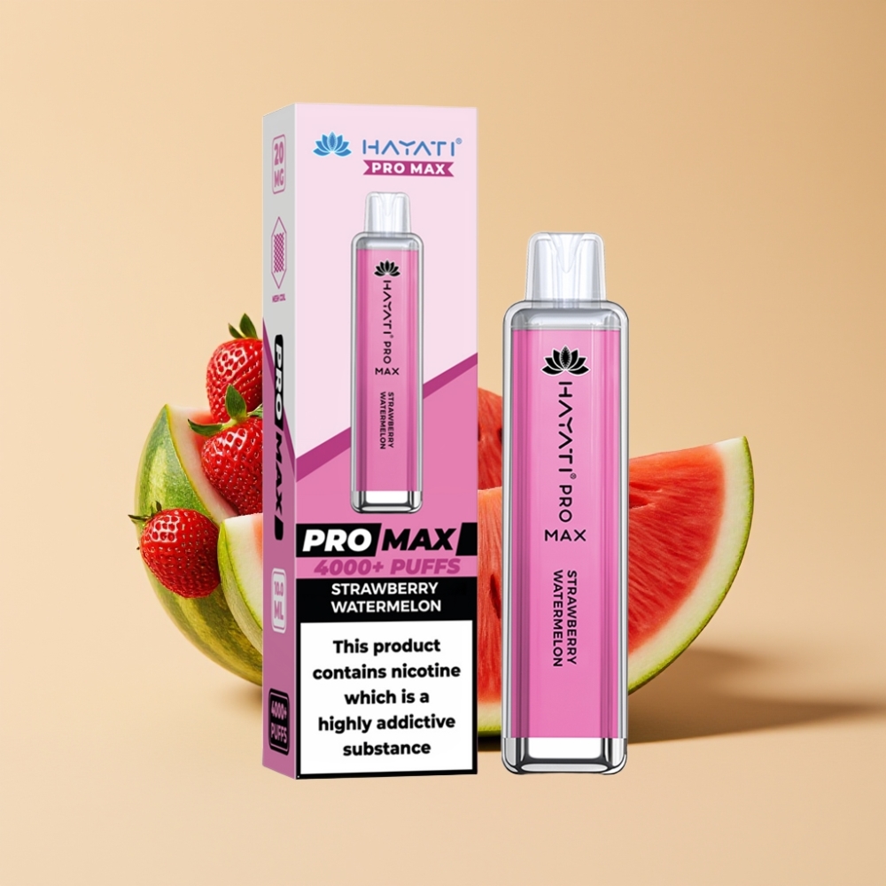 Hayati Pro Max 4000 Puffs Jednokratni Vape Jagoda Lubenica – 1400mAh, Dual Mesh Coil, LED, 5% Nikotin