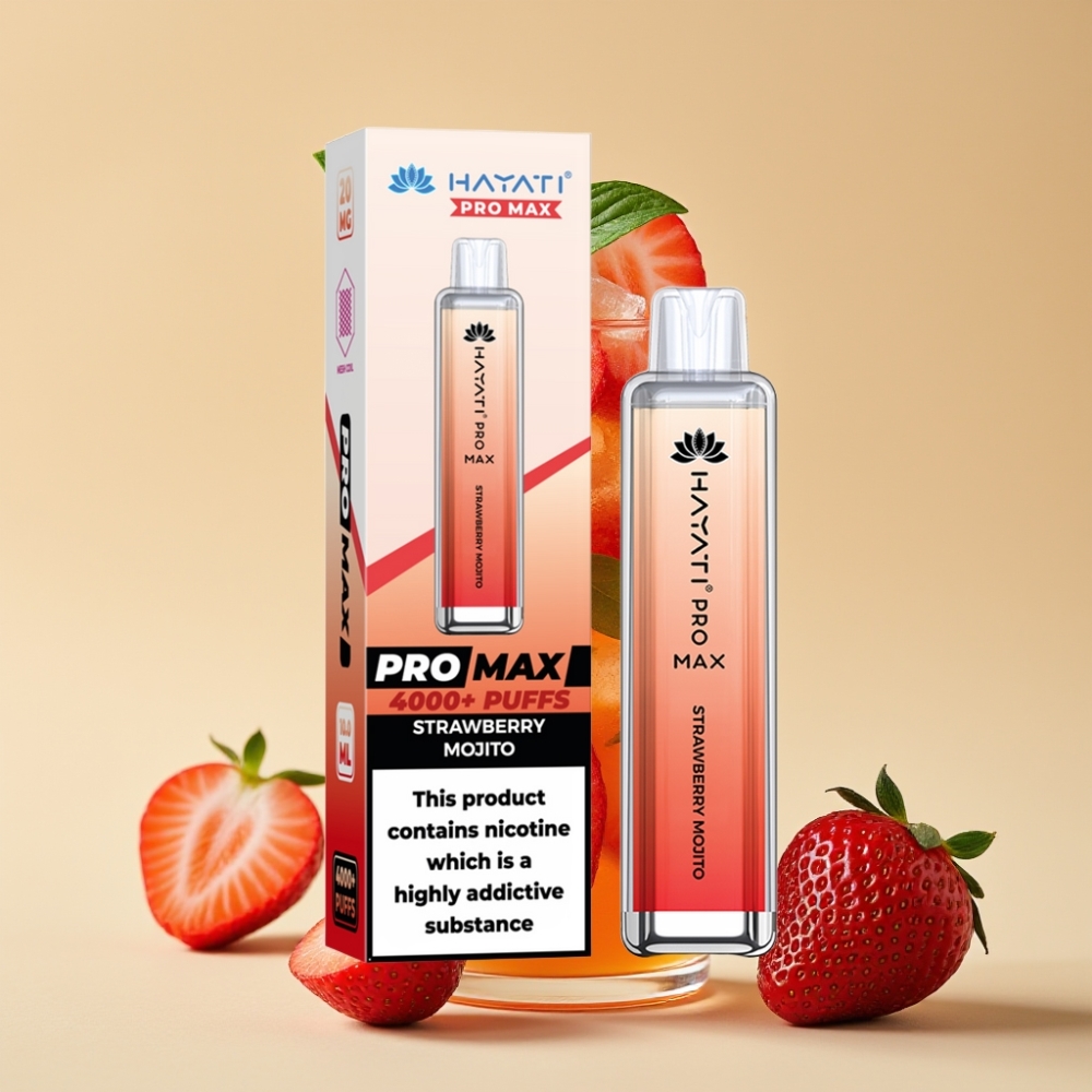 Hayati Pro Max 4000 Puffs Jednokratni Vape Jagoda Mojito, 5% Nikotin, 1400mAh Baterija, LED