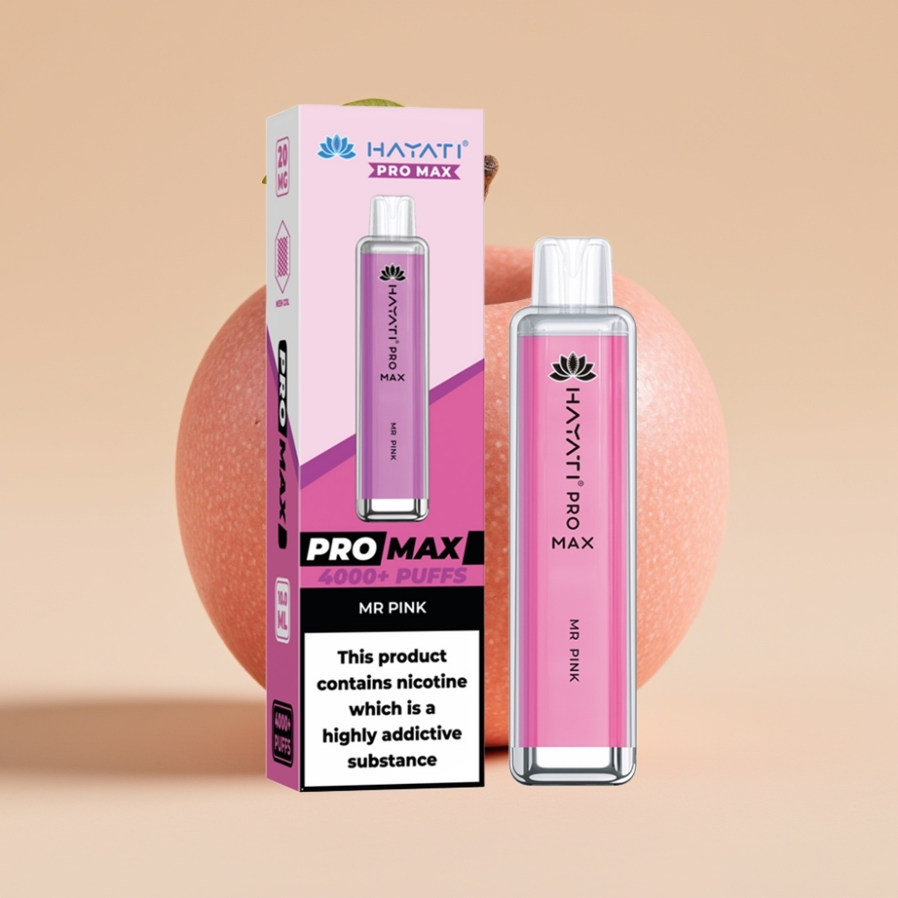 Hayati Pro Max 4000 Puffs Jednokratni Vape Roze Gospodin sa 2%, 5% Nikotina, 1400mAh Baterija, Dual 1.1 Ohm Mesh Coil