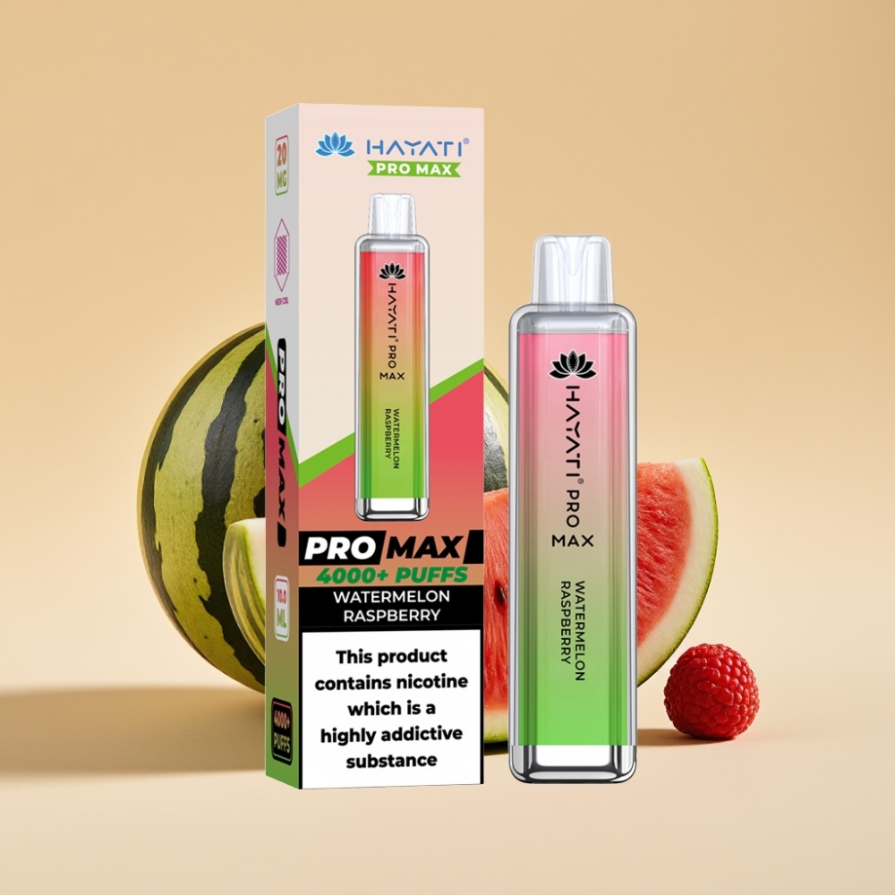 Hayati Pro Max 4000 Pufova Jednokratni Vape Lubenica-Malina, 1400mAh, Dual 1.1 Ohm Mesh, LED