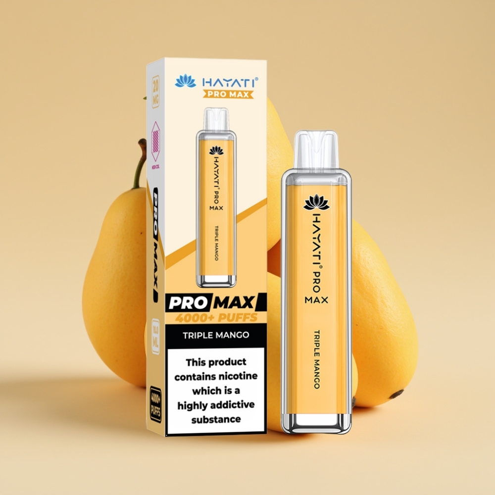 Hayati Pro Max 4000 Pufova Jednokratni Vape Trostruki Mango – 5% Nikotina, 1400mAh Baterija, LED Osvetljenje