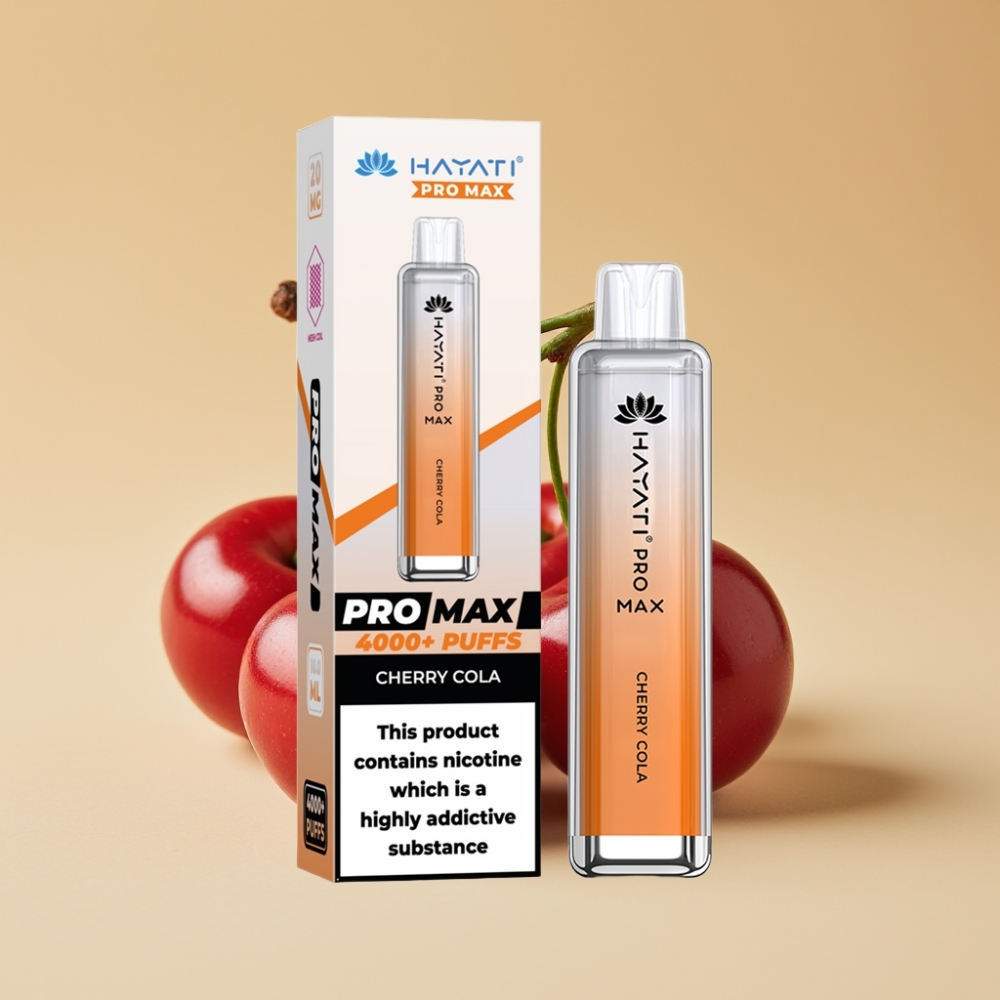Hayati Pro Max 4000 Pufova Jednokratni Vape Višnja Kola - 2%, 5% Nikotina, 1400mAh Baterija, Dual 1.1 Ohm Mesh Coil