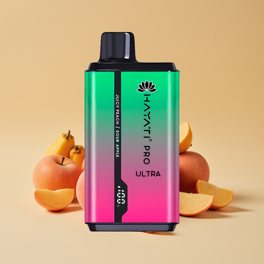 Hayati Pro Ultra 15000 Puffs Jednokratni Vape – Kisela Jabuka Sočna Breskva (850mAh, 2×12ml, 2%)