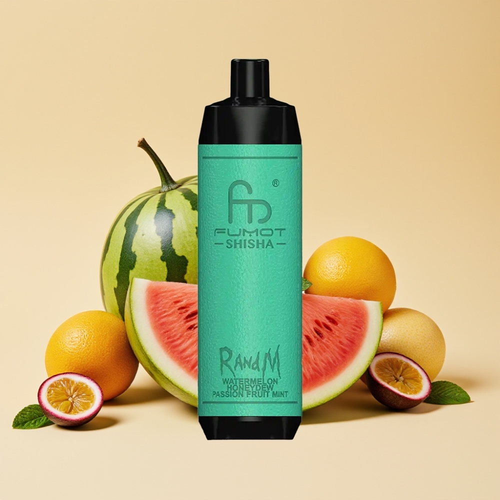 RandM Fumot Shisha 10000 Puffs Jednokratni Vape - 18ml, 850mAh, Lubenica Dinja Pasiflora Meta, 0.5% Nikotina