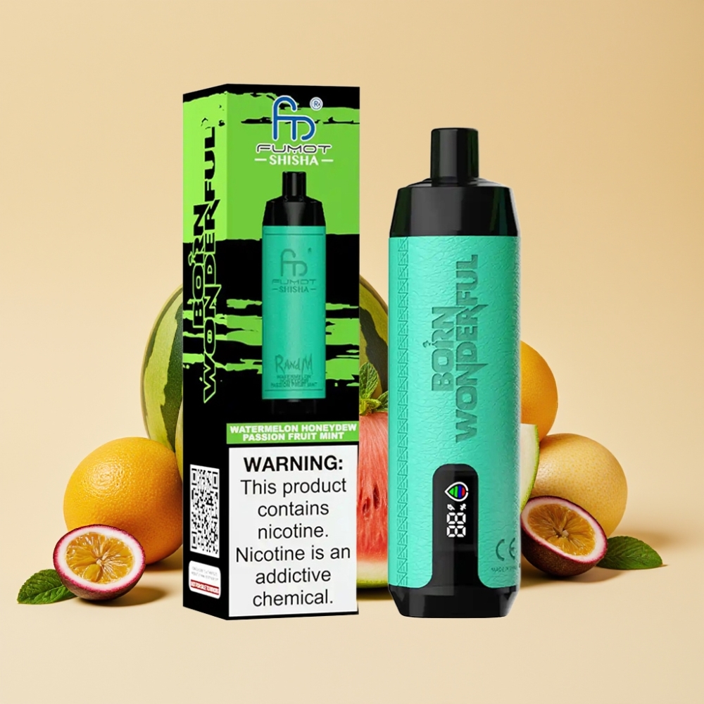 RandM Fumot Shisha 10000 Puffs Jednokratni Vape - 18ml, 850mAh, Lubenica Dinja Pasiflora Meta, 0.5% Nikotina