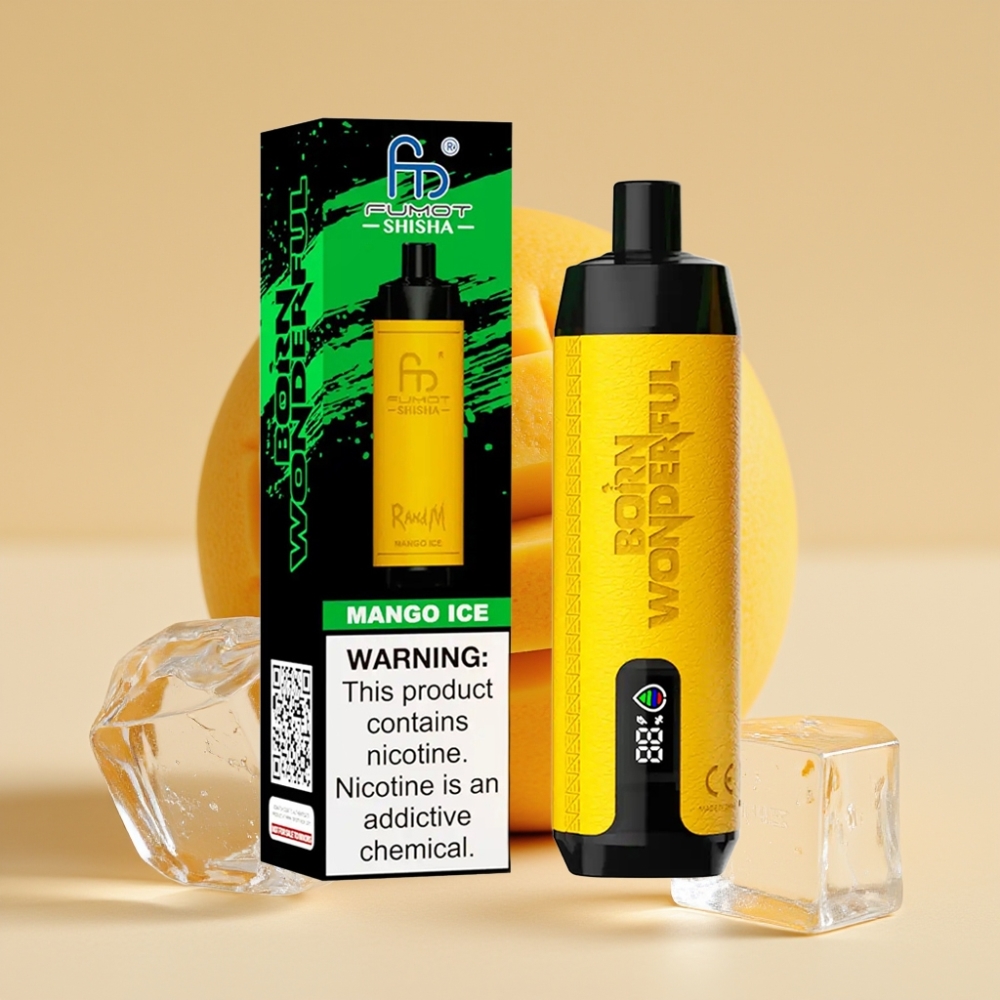 RandM Fumot Shisha 10000 Puffs Jednokratni Vape LED 18ml 850mAh Type-C Mango Ice 0.5% Nicotine